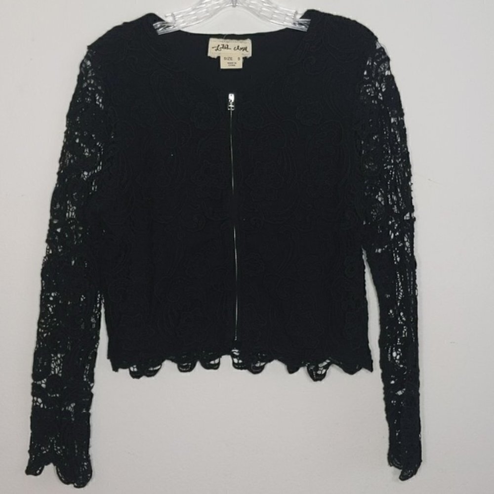Anthropologie Black Crochet Zipper Blazer Jacket